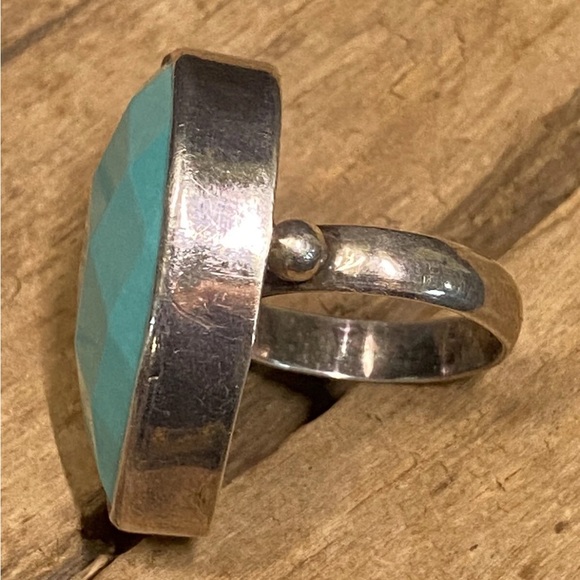 Sz8 Vtg Sterling Silver 925 & Large Teardrop Pear Cut Turquoise Statement Ring